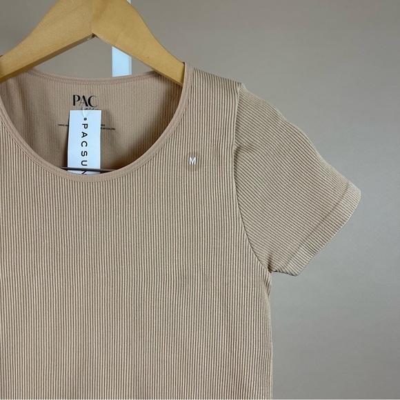 NEW PacCares PacSun Medium Ribbed Camel Tan Crop Tee Top Minimalist Neutral - Picture 6 of 6